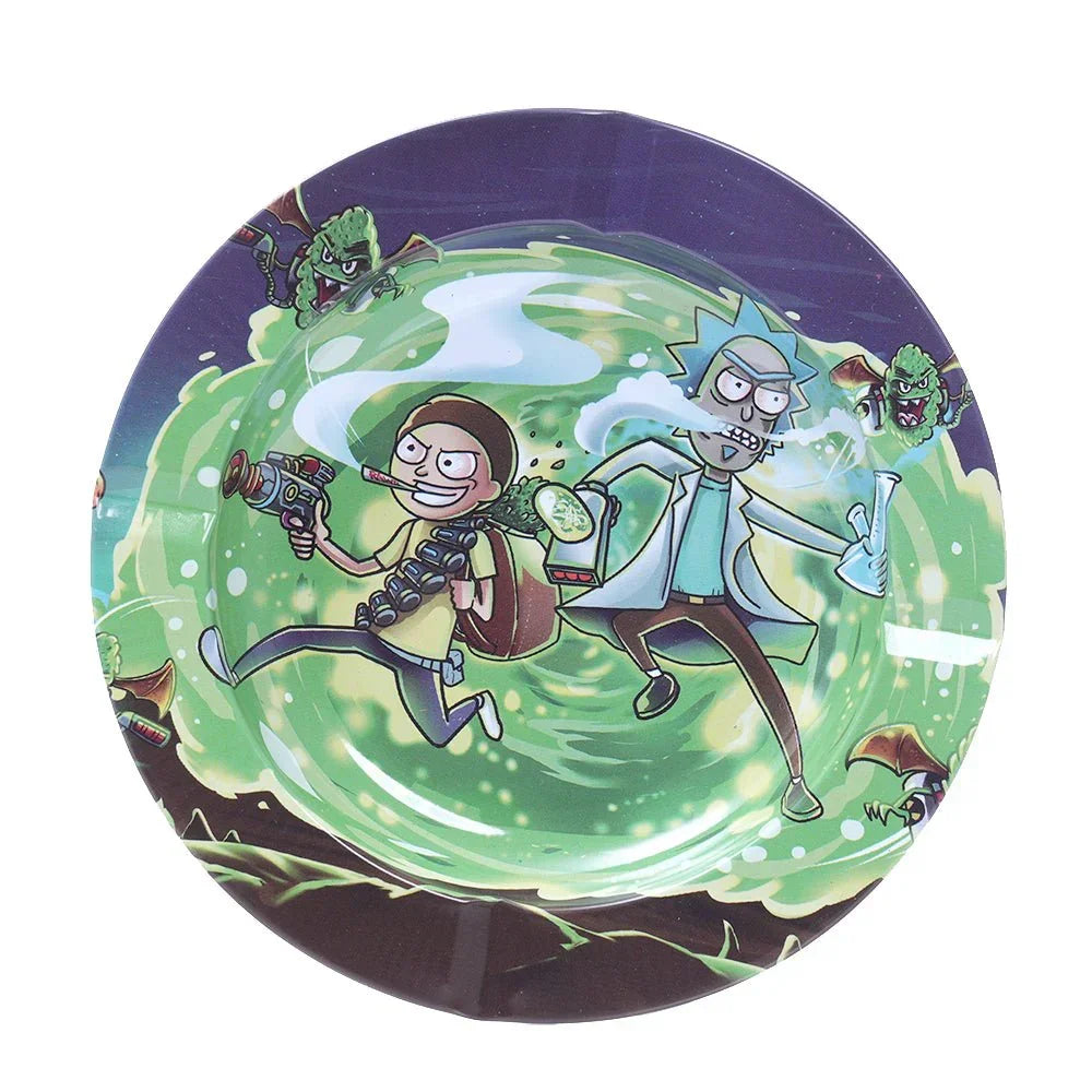 Rick and Morty cartoon ashtray with green portal and alien creatures design