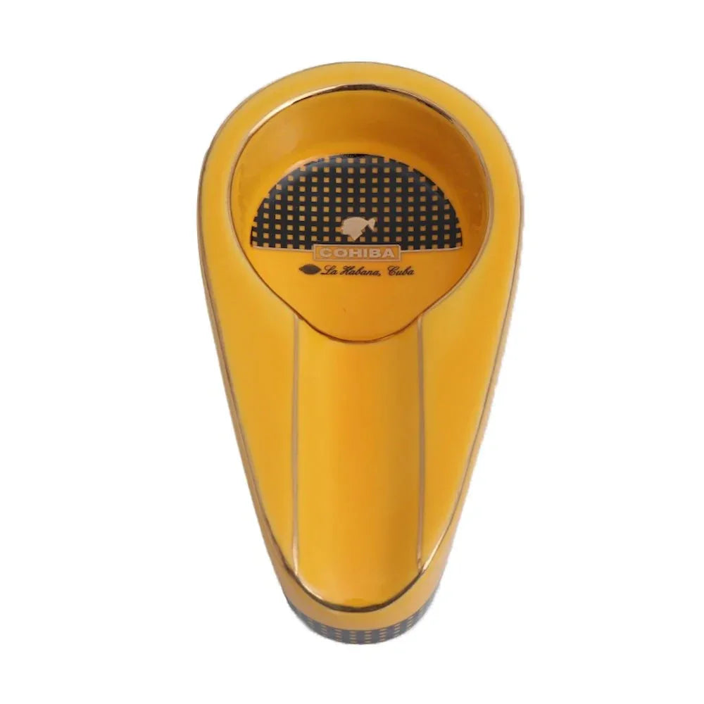 Yellow Cohiba La Habana Cuba cigar ashtray with black checkered pattern