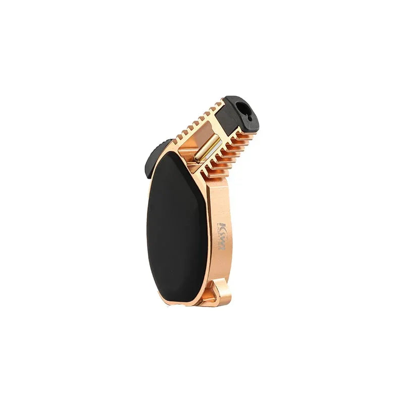 sleek black and gold torch lighter with ergonomic design on white background