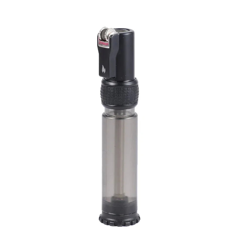 Transparent butane jet lighter with black ignition top and textured grip
