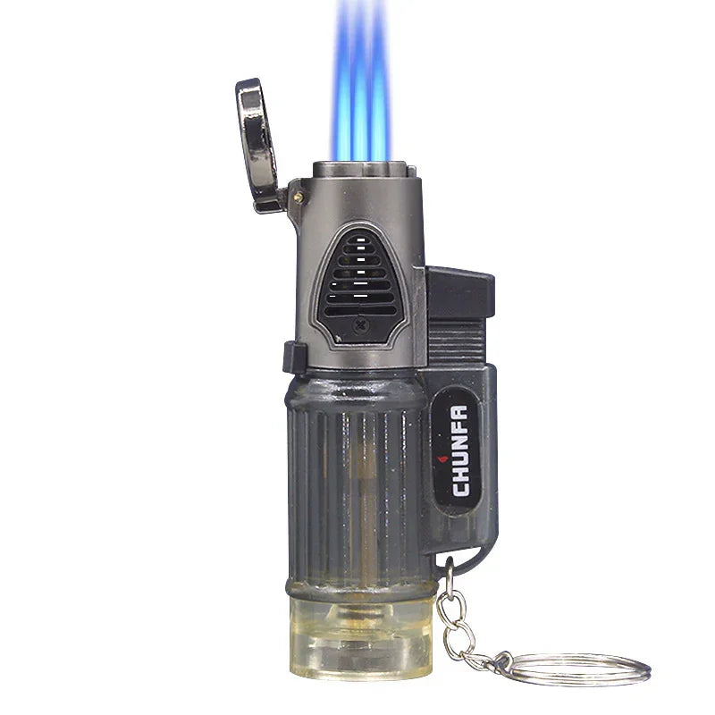 CHUNFA refillable jet torch lighter with blue double flame and transparent fuel window