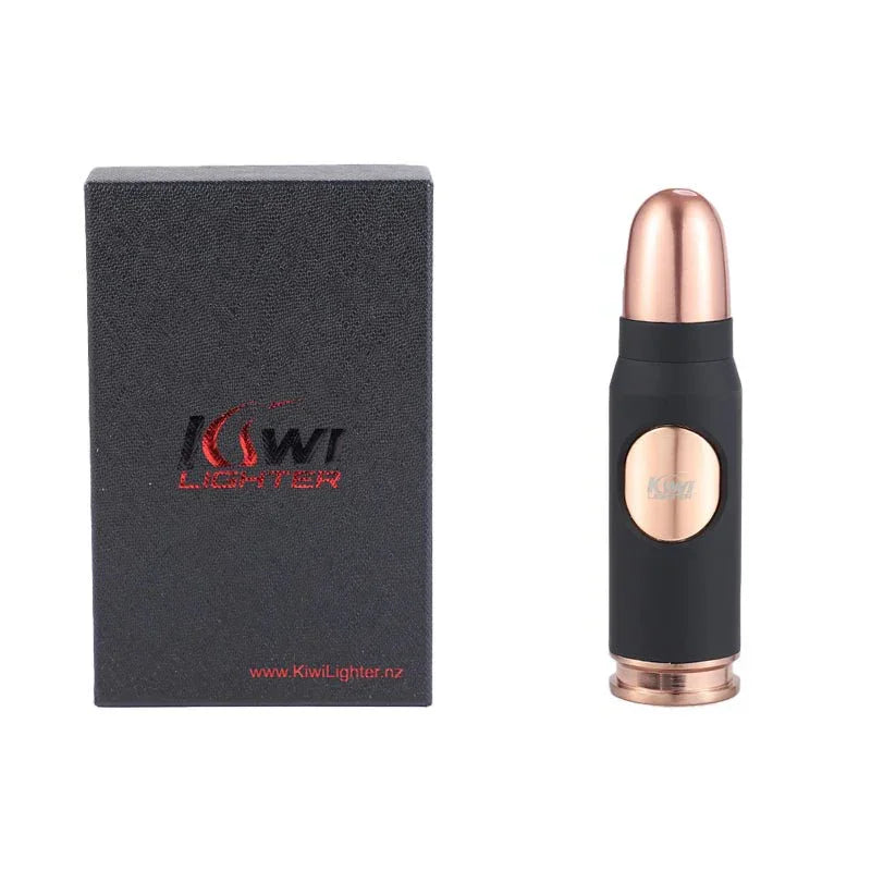 Kiwi Lighter black and rose gold bullet-shaped torch lighter with branded black box