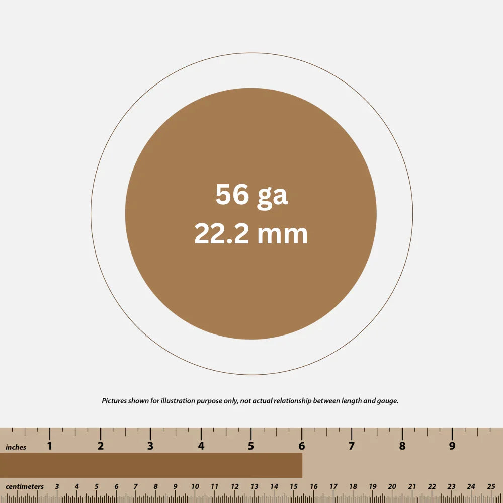 Diagram showing 56 gauge thickness as 22.2 mm with inch and centimeter scale ruler