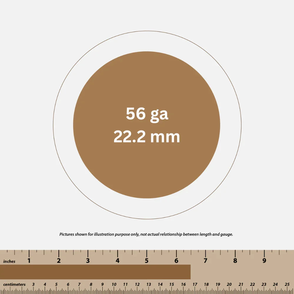 56 gauge wire diameter 22.2 mm displayed with ruler showing inches and centimeters