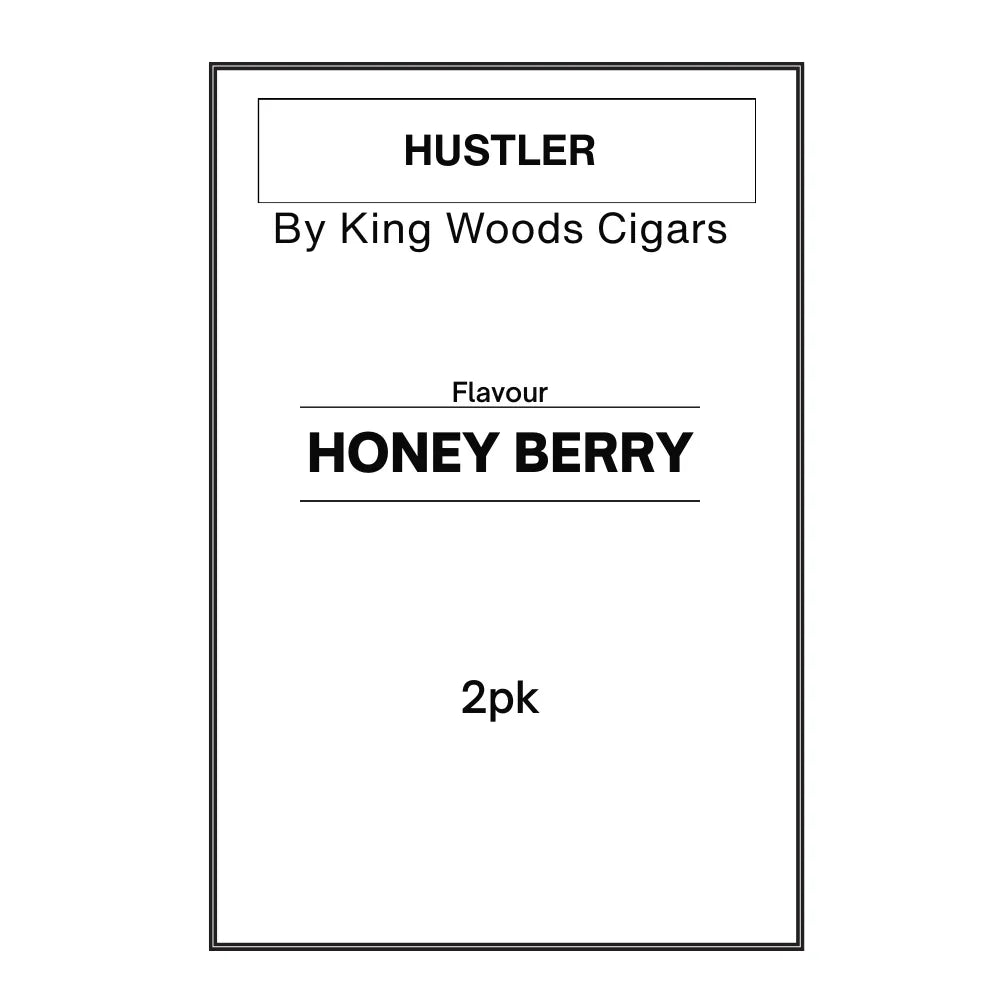 Hustler Honey Berry flavored cigars by King Woods Cigars, 2 pack packaging label
